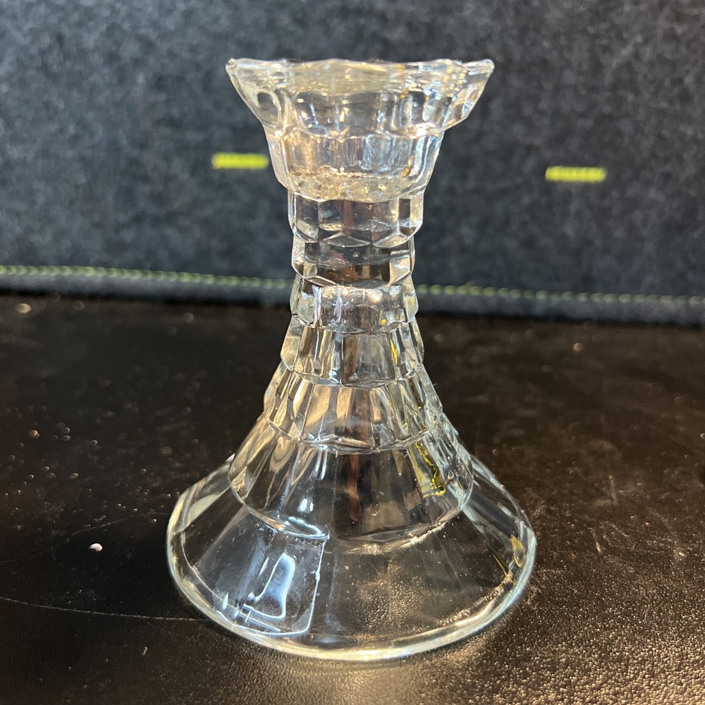 Clear Glass Candle Holder Octagonal Top 4"‎ Height Tapered Sides